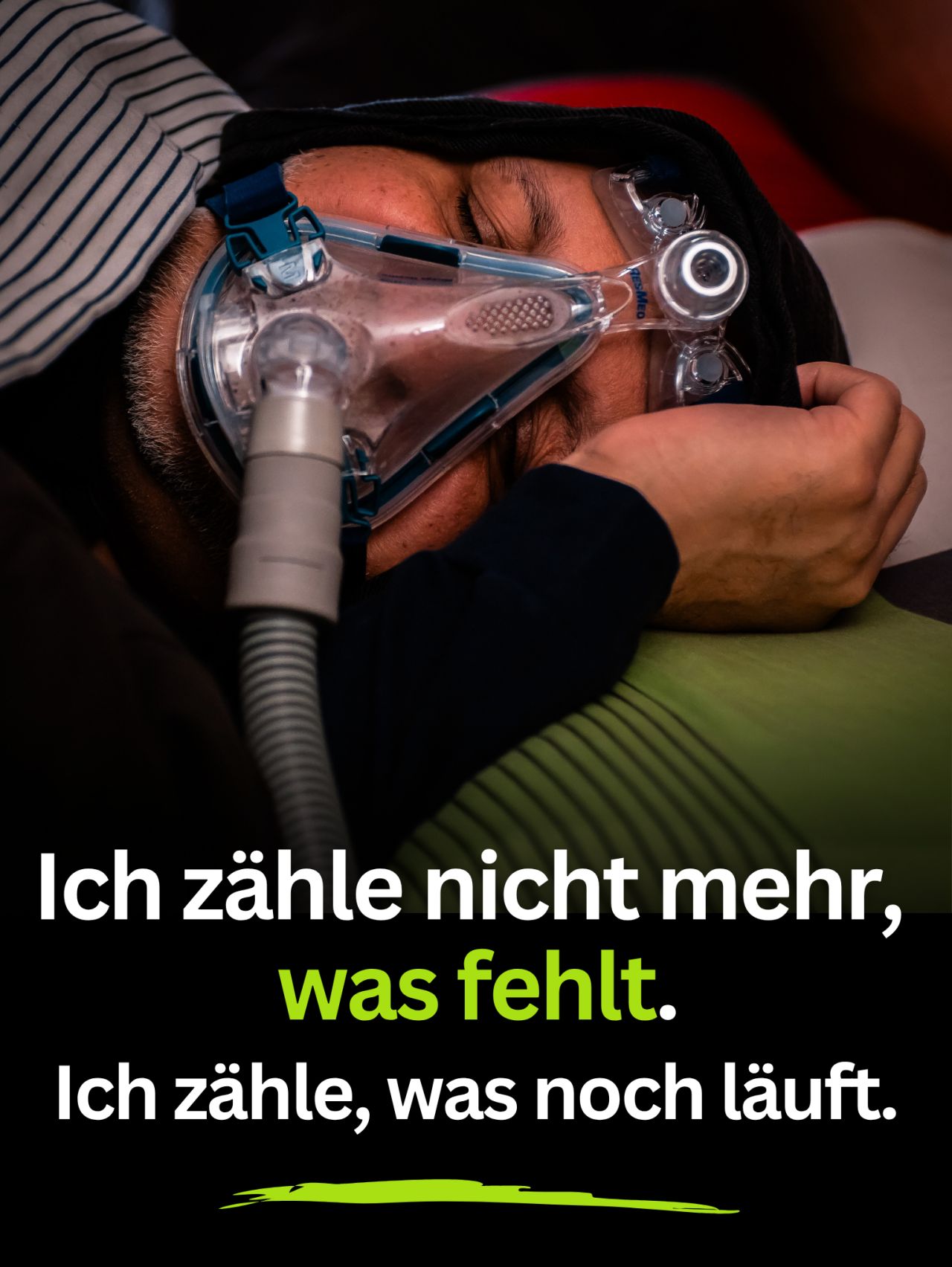 Post image with the text: Ich zähle nicht mehr, was fehlt. Ich zähle, was noch läuft.